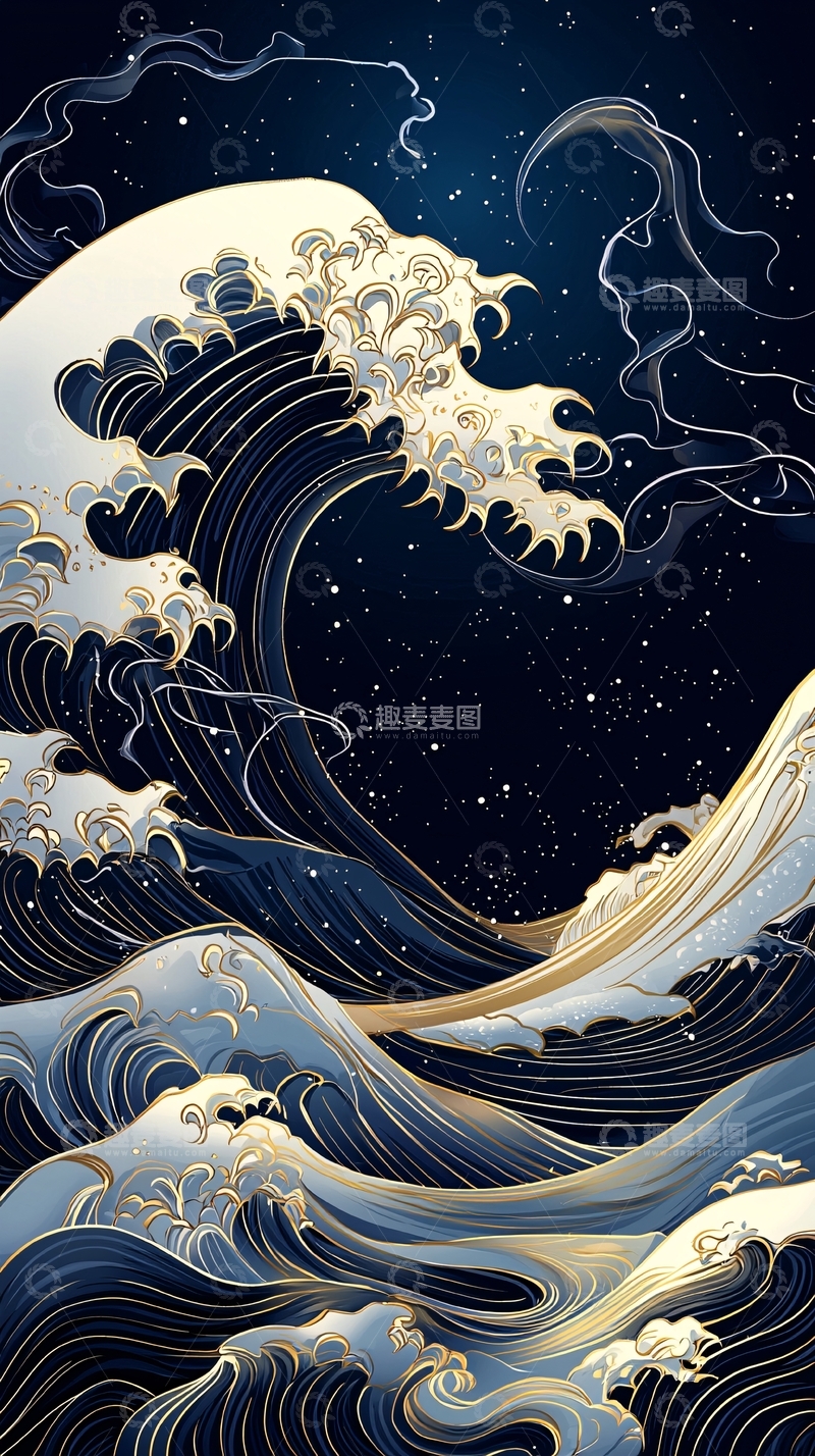 高清大图下载【趣麦麦图】夜空下的波涛汹涌