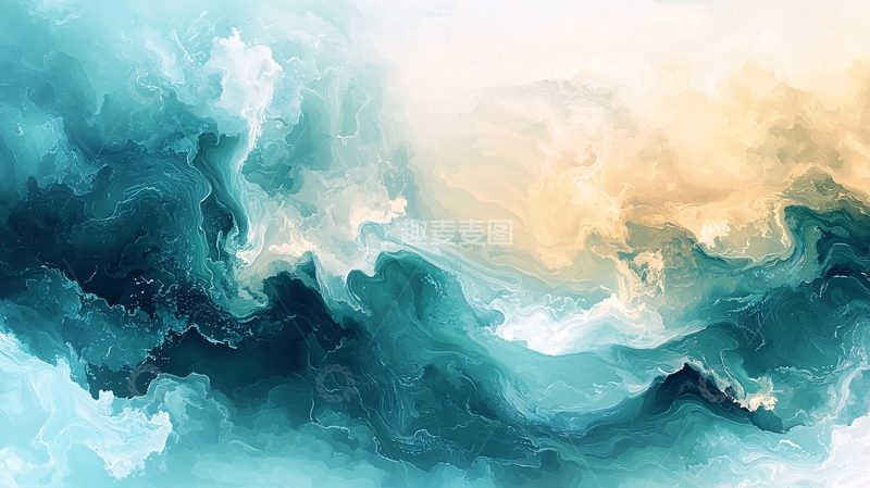 高清大图下载【趣麦麦图】水彩画的远洋与蜿蜒海岸线渐变