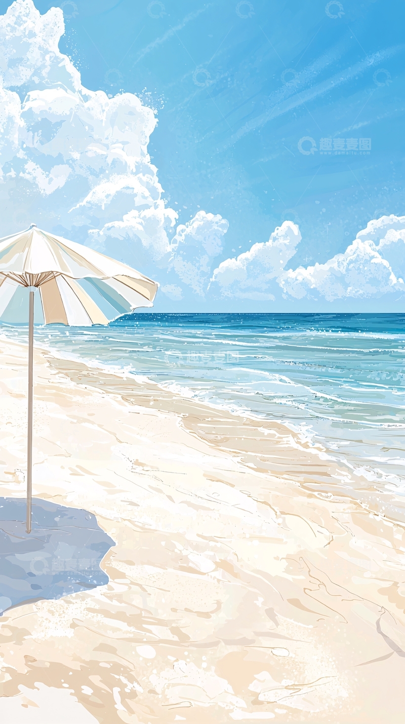 高清大图下载【趣麦麦图】海滩遮阳伞风景图