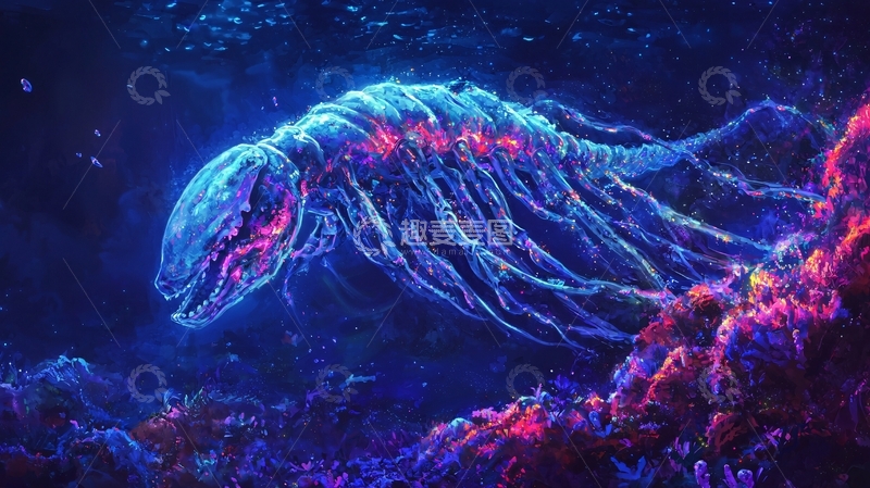高清大图下载【趣麦麦图】深海生物发光艺术插画