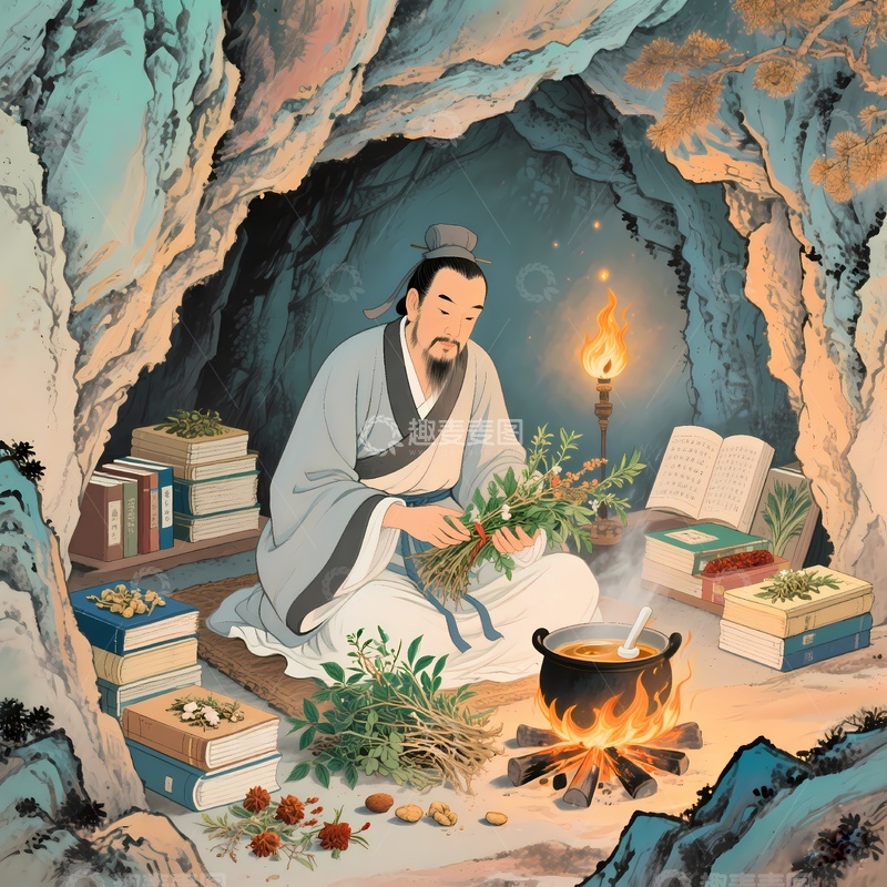 高清大图下载【趣麦麦图】采药熬药中医