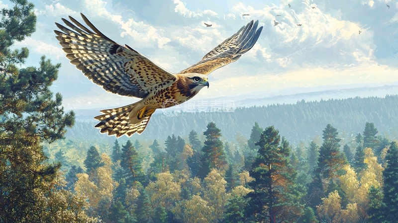 高清大图下载【趣麦麦图】翱翔于森林之上的鹰
