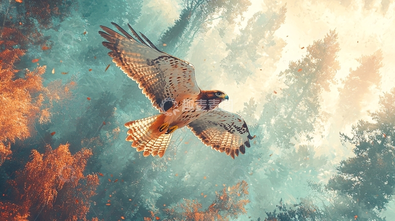 高清大图下载【趣麦麦图】秋日森林中的鹰