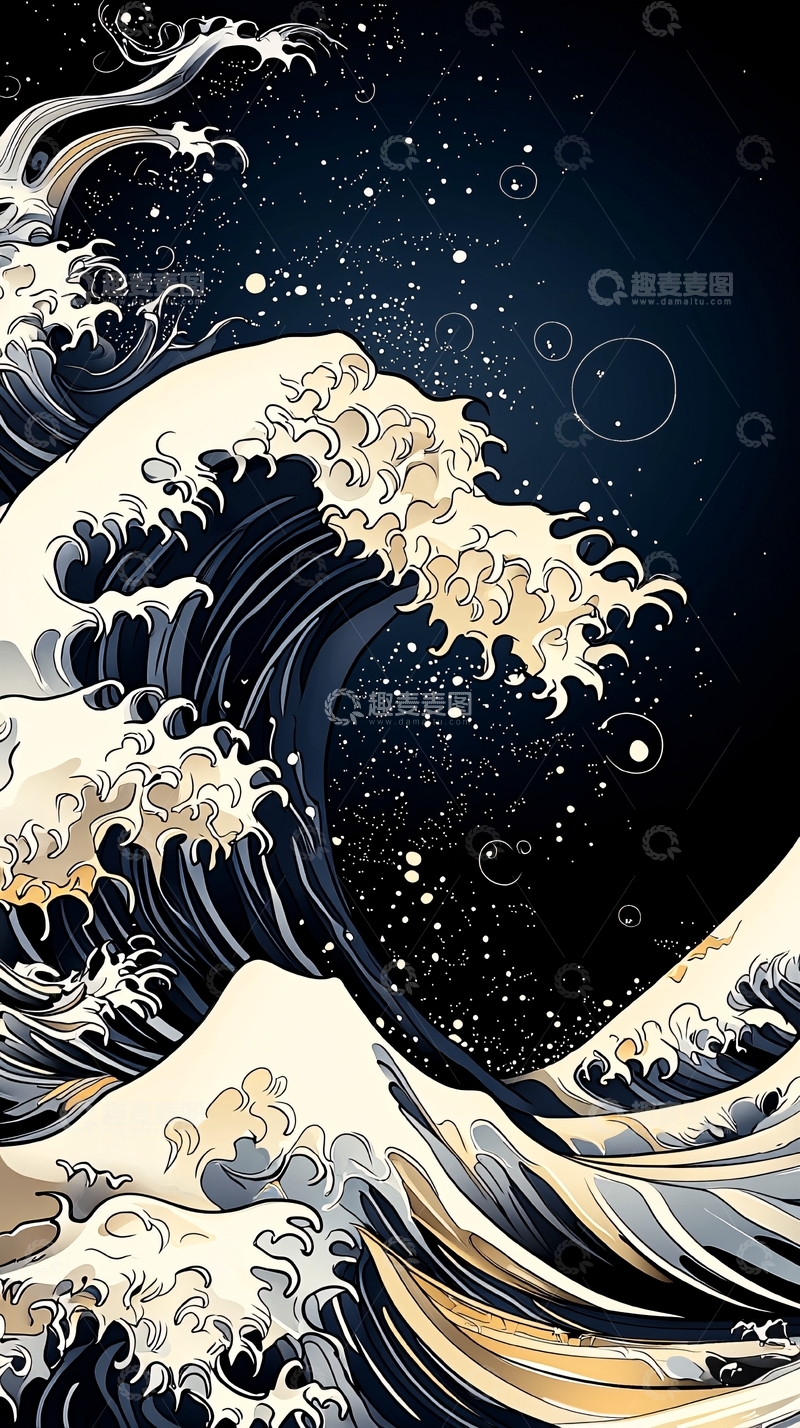 高清大图下载【趣麦麦图】夜空下的巨浪