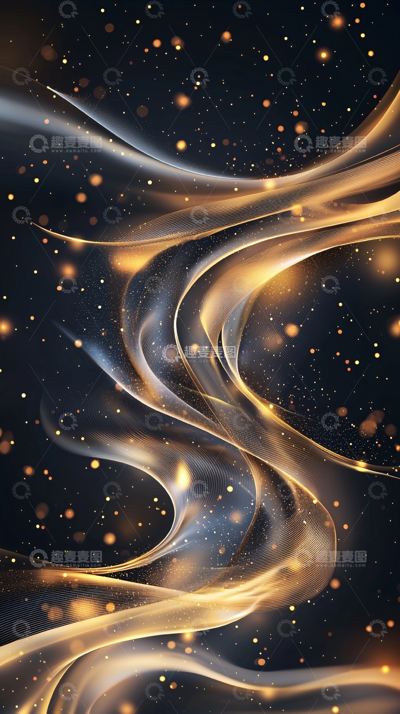 高清大图下载【趣麦麦图】金色波浪星空背景素材