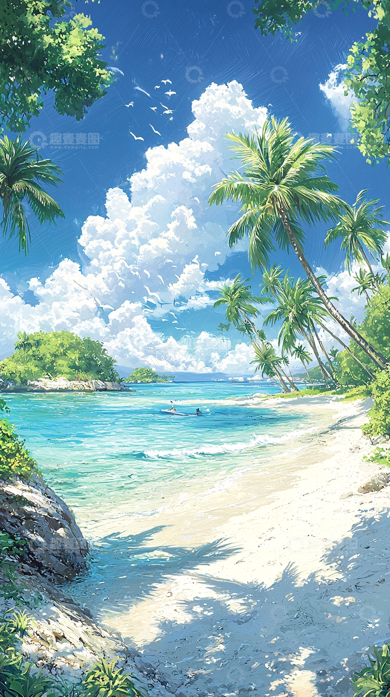 高清大图下载【趣麦麦图】热带海滩风景画