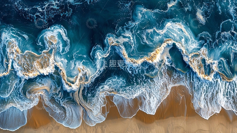 高清大图下载【趣麦麦图】俯视沙滩与退潮遗留纹路
