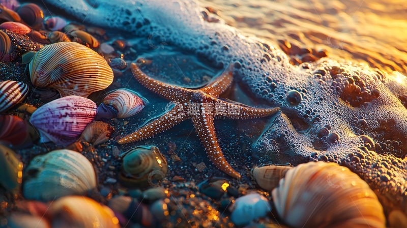 高清大图下载【趣麦麦图】海滩上的贝壳与海星