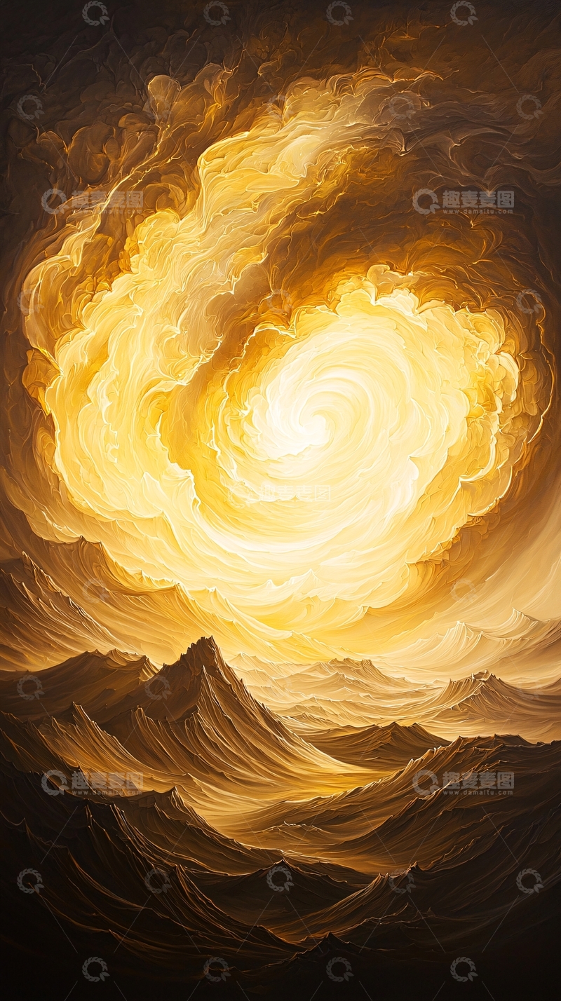 高清大图下载【趣麦麦图】金色漩涡与波浪的艺术插画