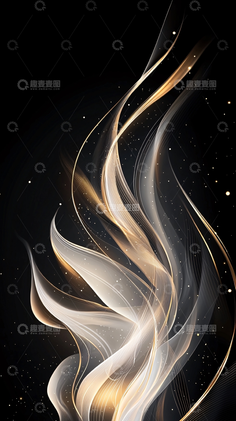 高清大图下载【趣麦麦图】金色线条流动抽象艺术背景