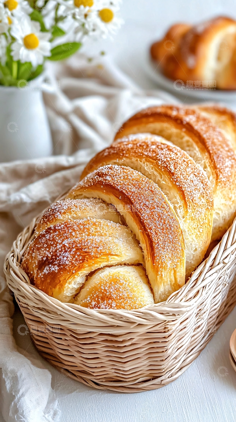 高清大图下载【趣麦麦图】糖粉装饰的面包篮子