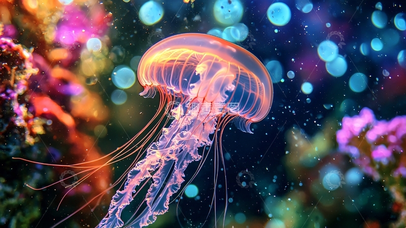 高清大图下载【趣麦麦图】梦幻海底水母光影