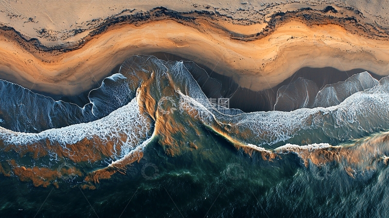 高清大图下载【趣麦麦图】航拍远洋与沙滩的自然纹理