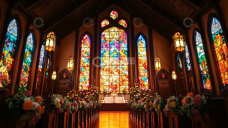 高清大图下载【趣麦麦图】彩绘玻璃教堂婚礼舞台