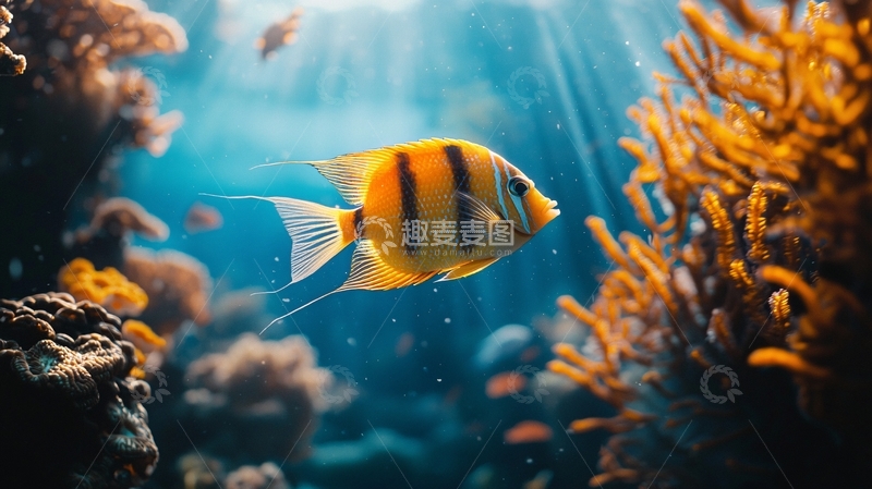 高清大图下载【趣麦麦图】热带鱼珊瑚礁下的光影