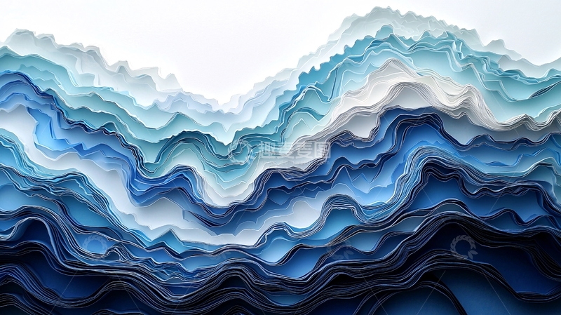 高清大图下载【趣麦麦图】剪纸艺术的蜿蜒海岸与潮汐泡沫