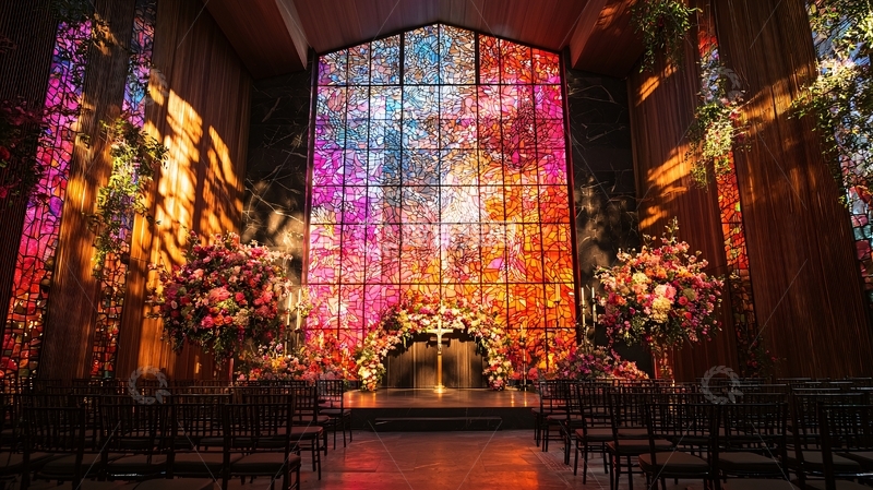 高清大图下载【趣麦麦图】彩绘玻璃教堂婚礼舞台