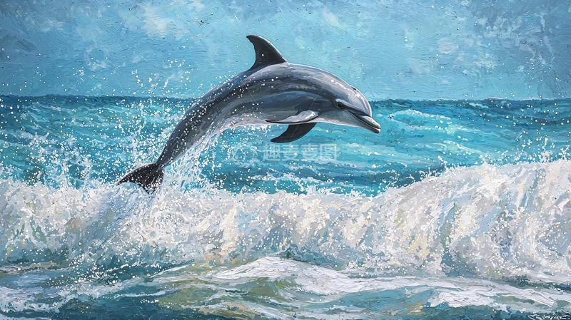 高清大图下载【趣麦麦图】海豚跃出水面的艺术画