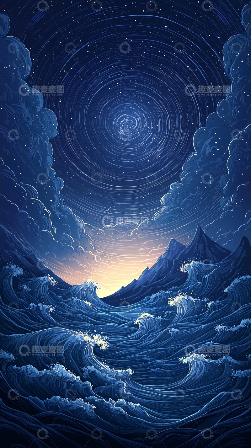 高清大图下载【趣麦麦图】夜海星辰漩涡