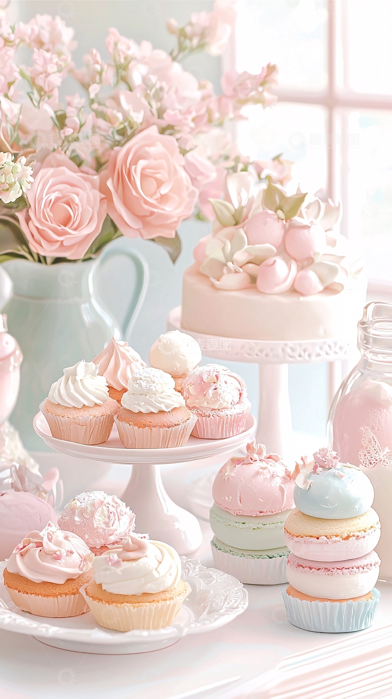 高清大图下载【趣麦麦图】粉色主题甜点蛋糕装饰