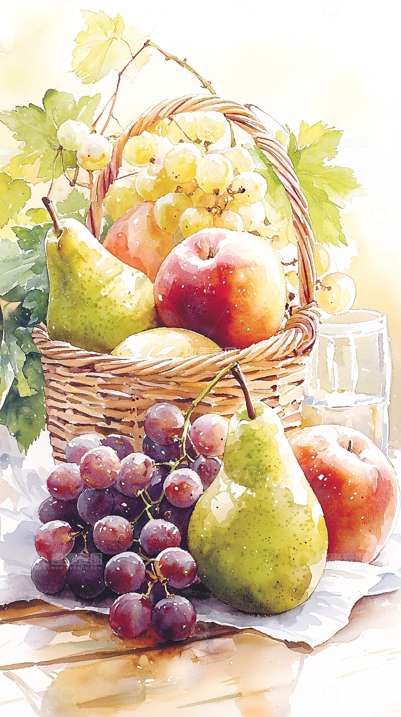 高清大图下载【趣麦麦图】秋日水果篮子插画