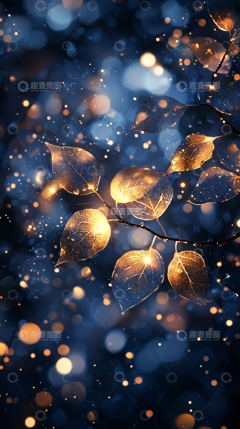 高清大图下载【趣麦麦图】梦幻夜光树叶背景图