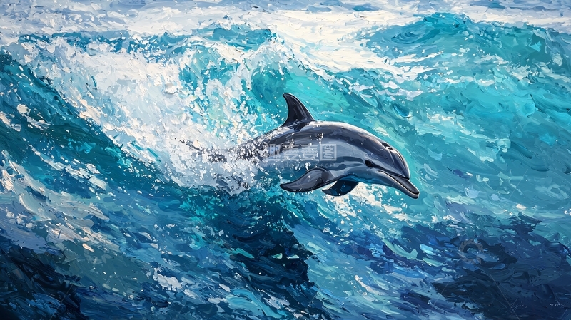 高清大图下载【趣麦麦图】海豚跃出海浪