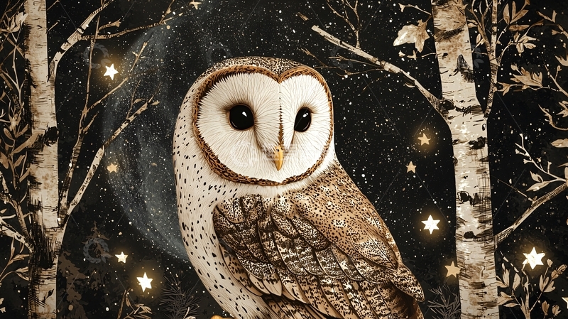 高清大图下载【趣麦麦图】轻柔的猫头鹰贴纸