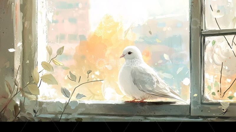 高清大图下载【趣麦麦图】窗台上的白鸽