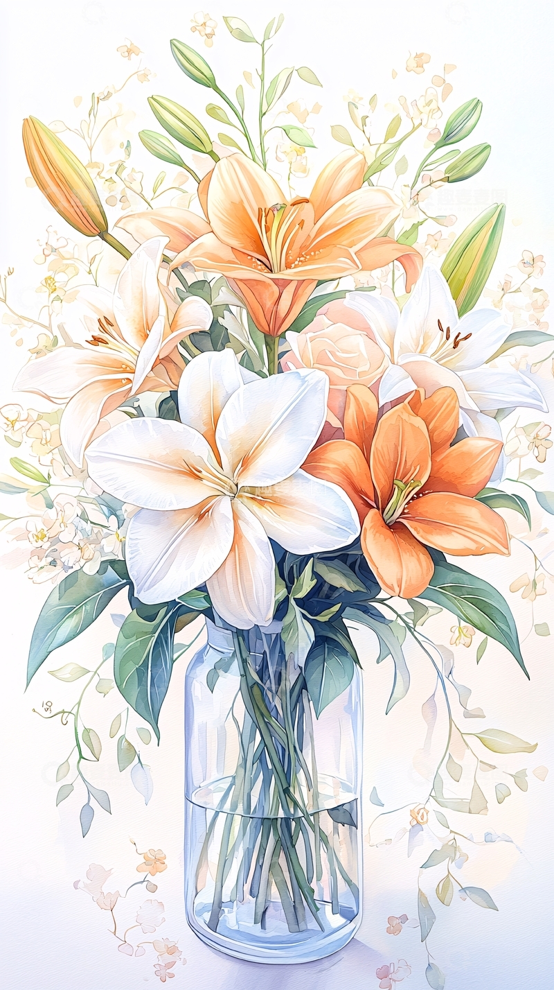 高清大图下载【趣麦麦图】百合花束插画艺术图