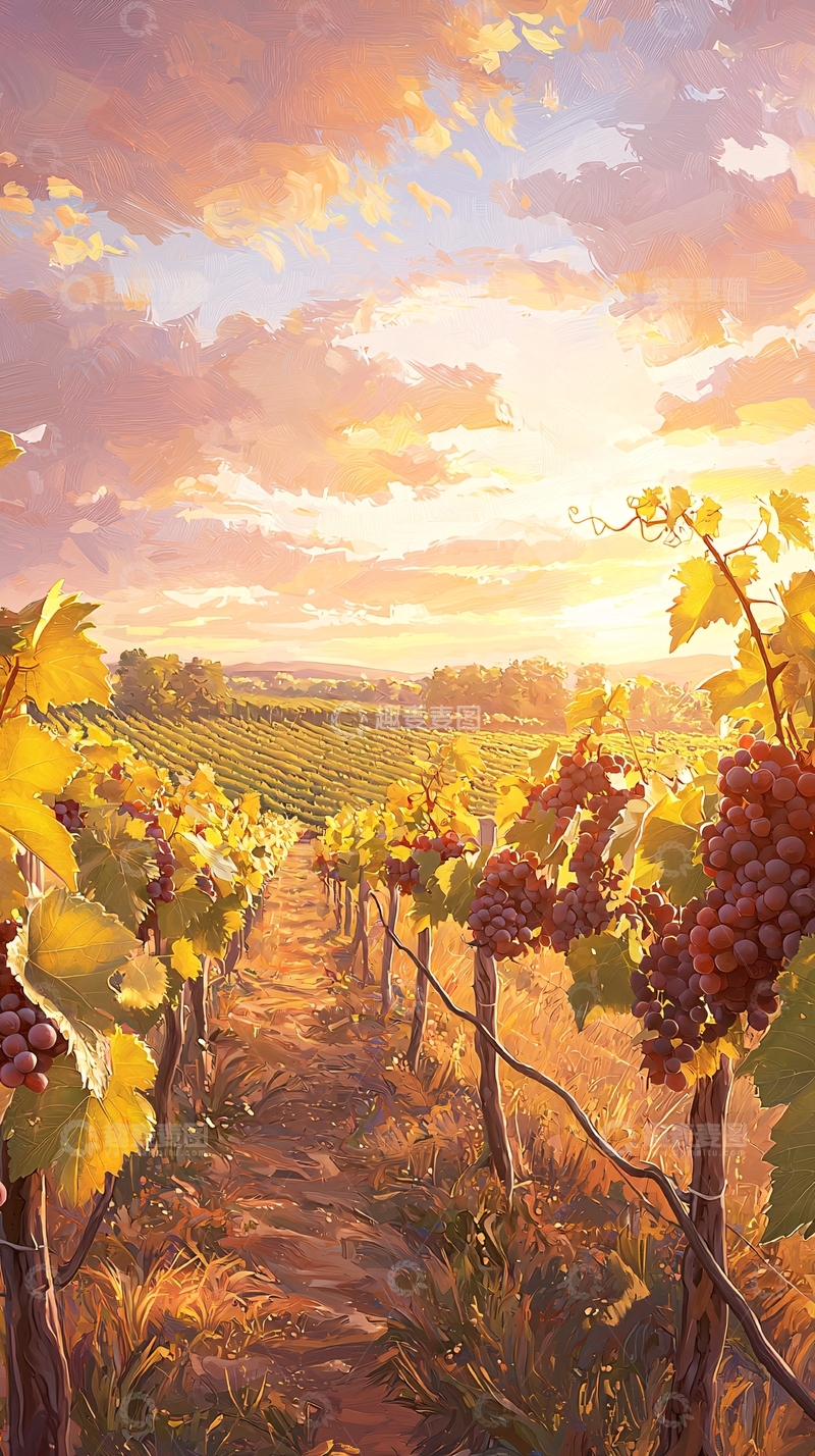 高清大图下载【趣麦麦图】秋日葡萄园夕阳美景