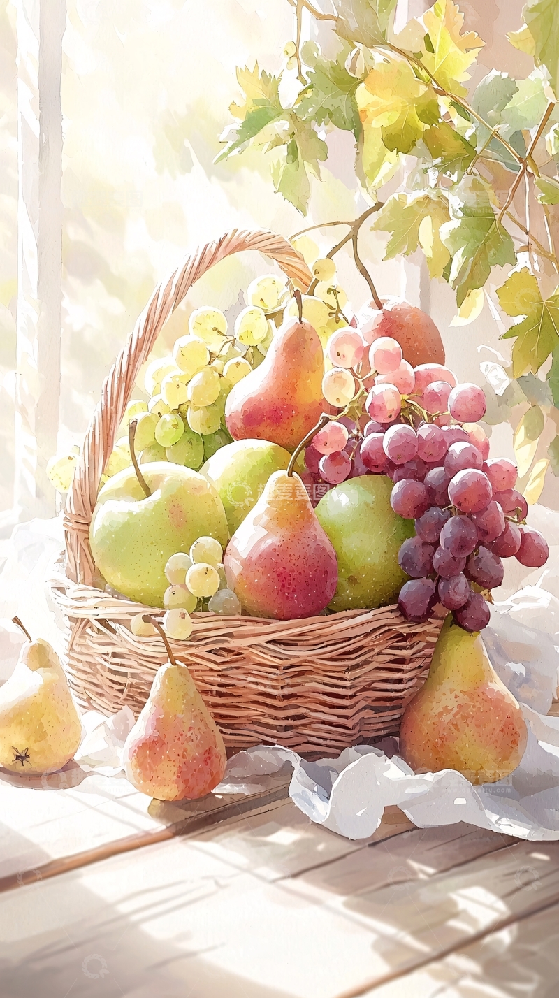 高清大图下载【趣麦麦图】阳光下的水果篮子