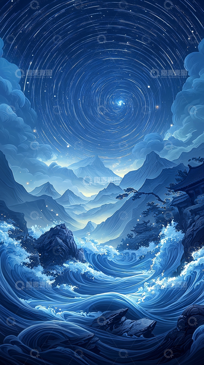 高清大图下载【趣麦麦图】夜空下的山海奇观