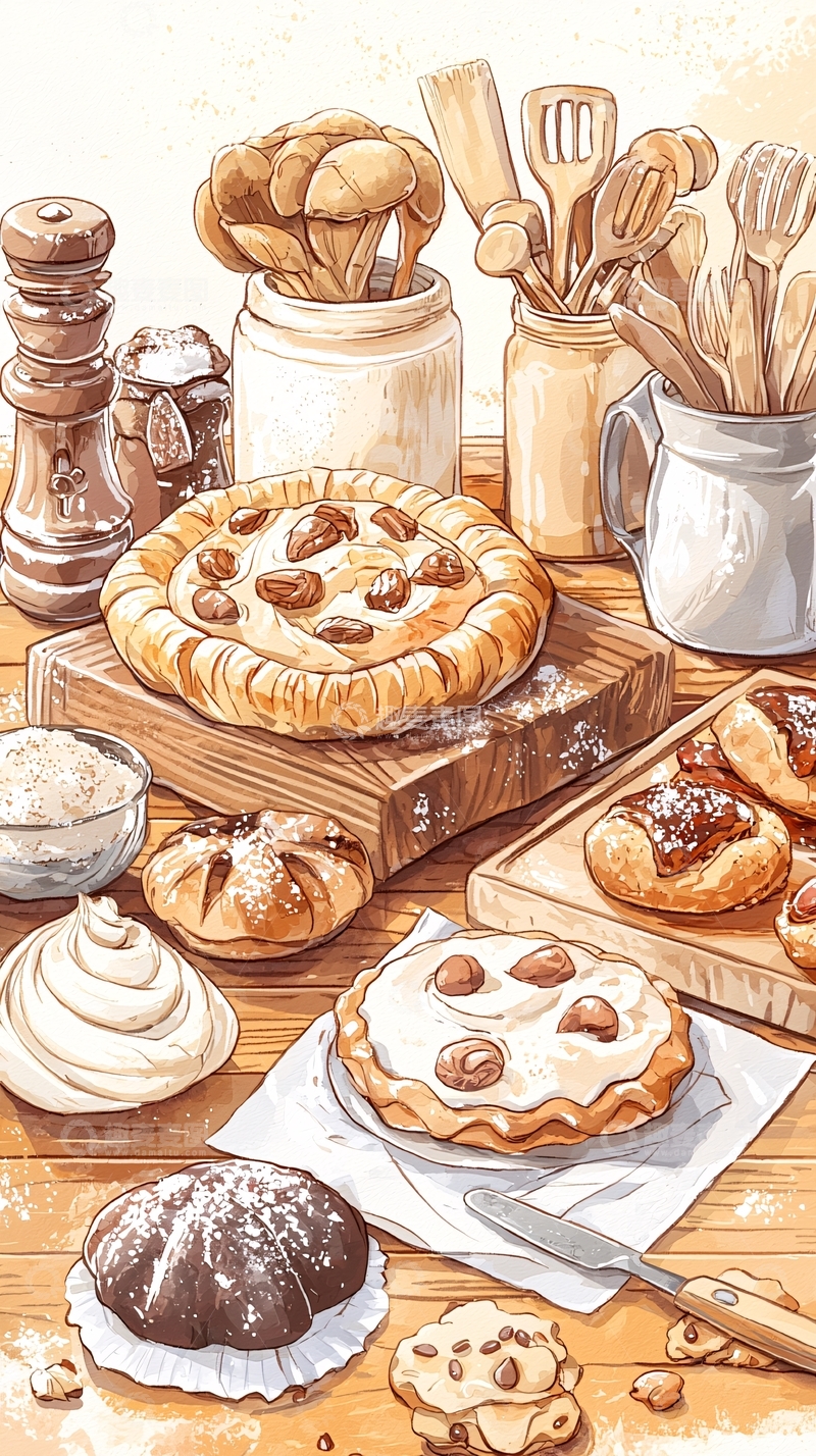 高清大图下载【趣麦麦图】烘焙美食插画素材