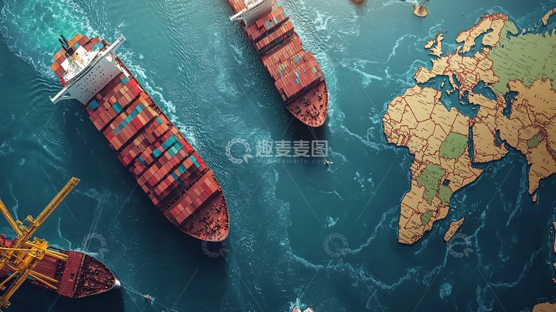 高清大图下载【趣麦麦图】全球物流网络的货运船只