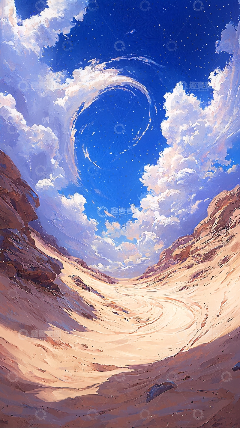 高清大图下载【趣麦麦图】沙漠中的天空漩涡
