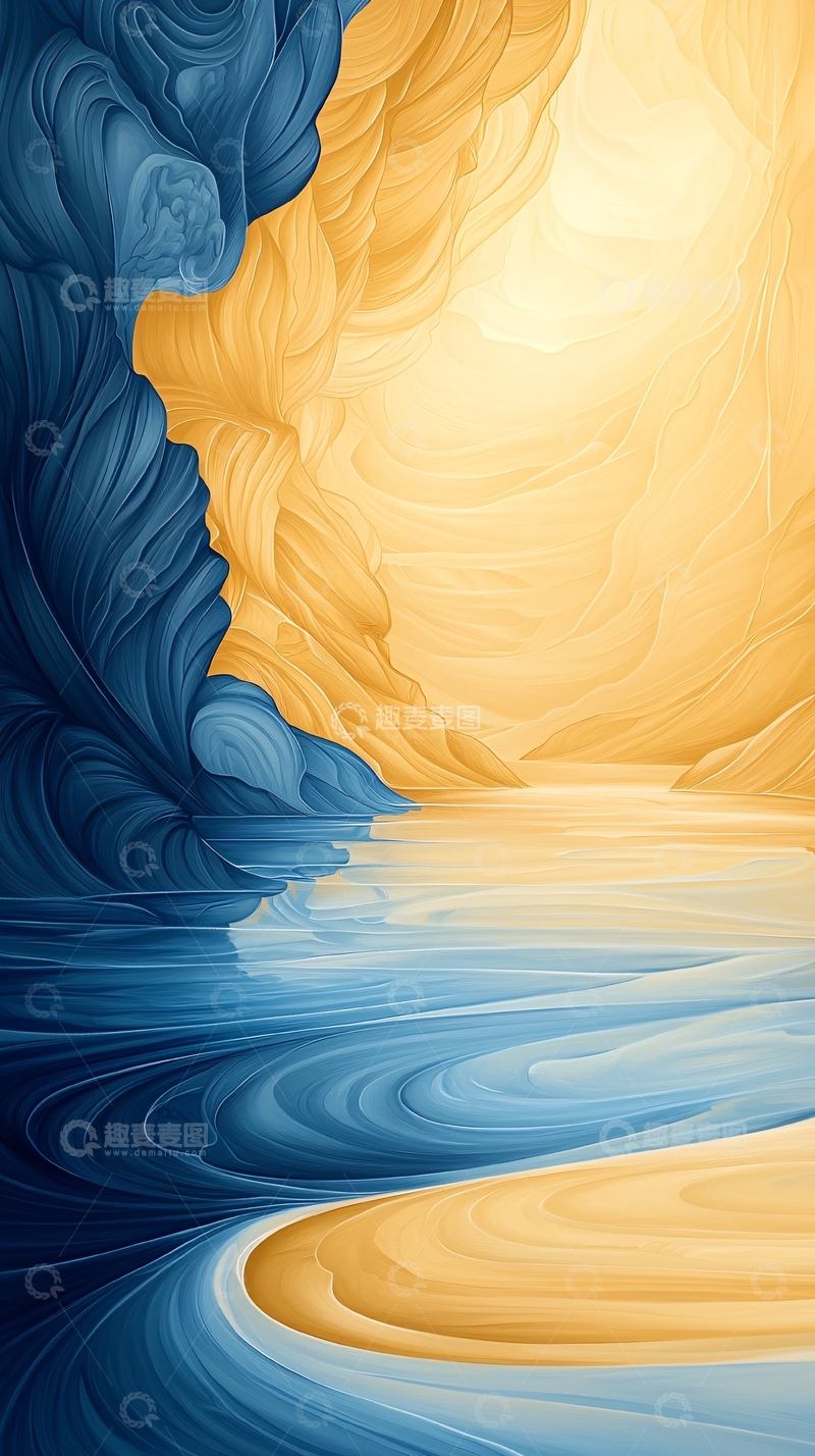 高清大图下载【趣麦麦图】抽象蓝色海岸线风景图