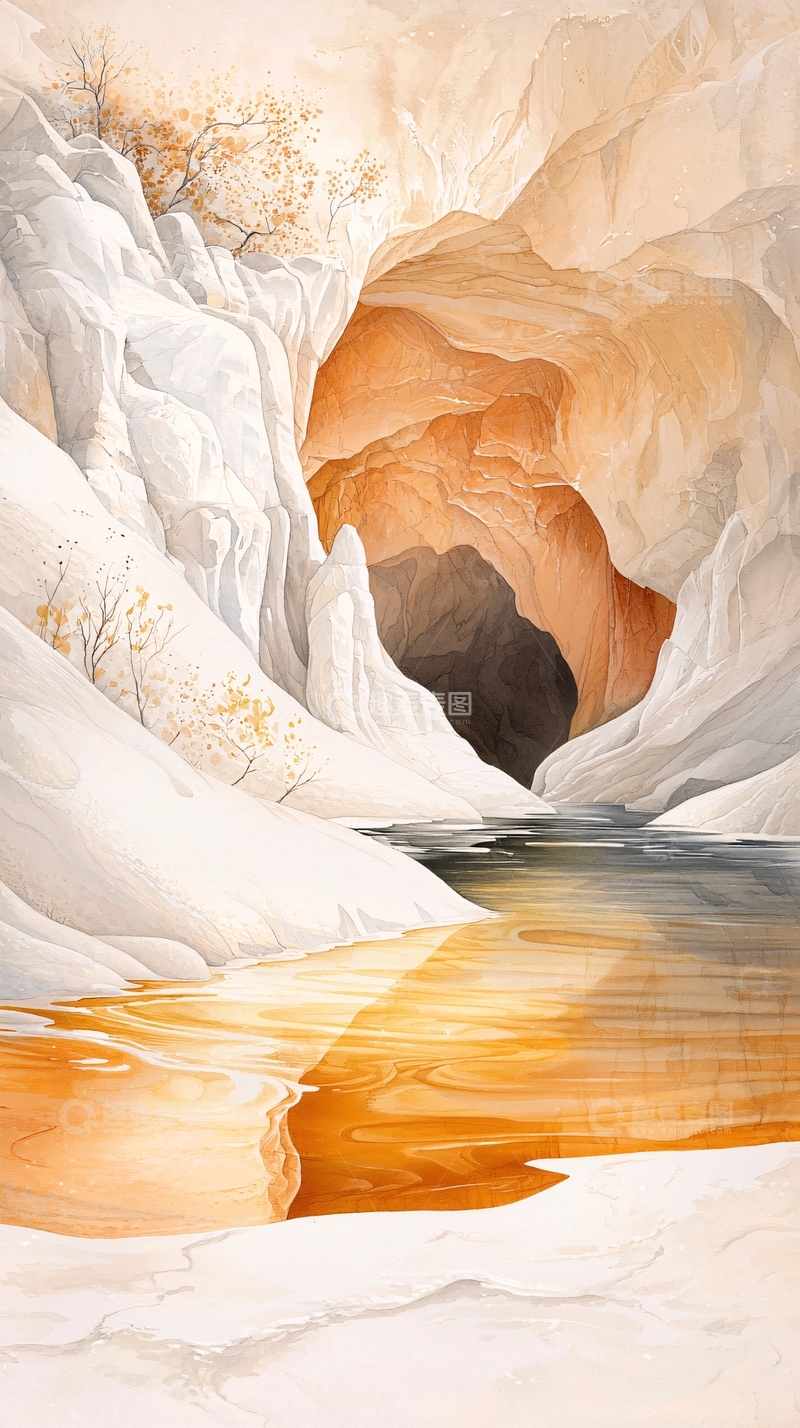 高清大图下载【趣麦麦图】洞穴与河流的艺术插画