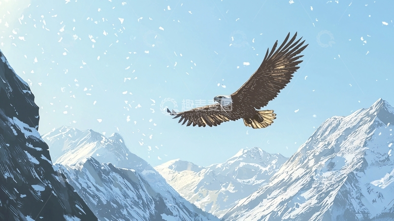 高清大图下载【趣麦麦图】翱翔于雪山之上的雄鹰