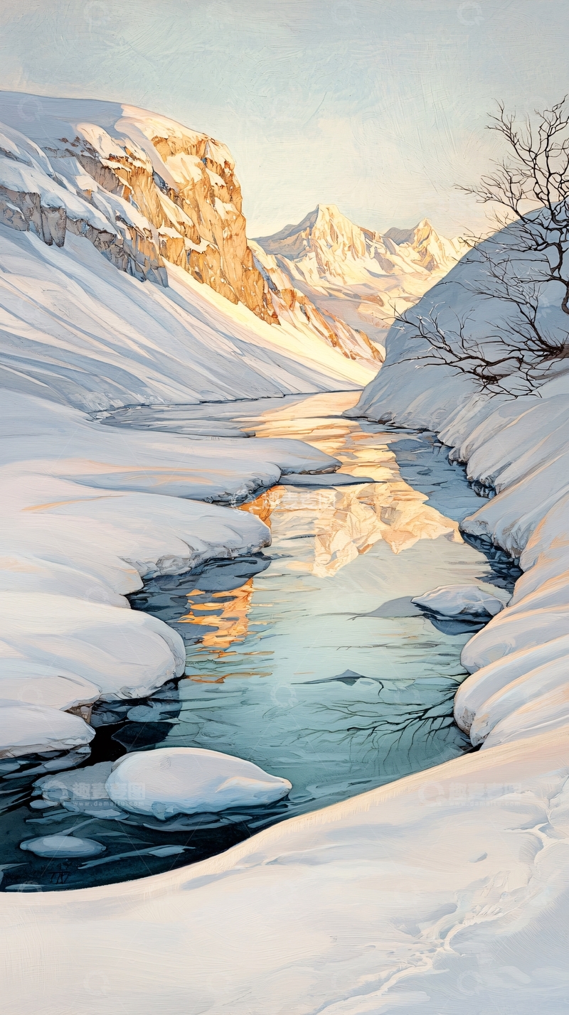 高清大图下载【趣麦麦图】雪域山间潺潺流水