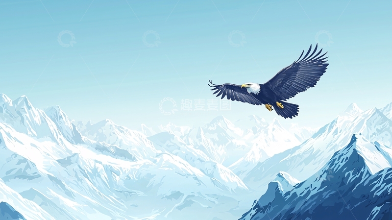 高清大图下载【趣麦麦图】雄鹰翱翔雪山之上