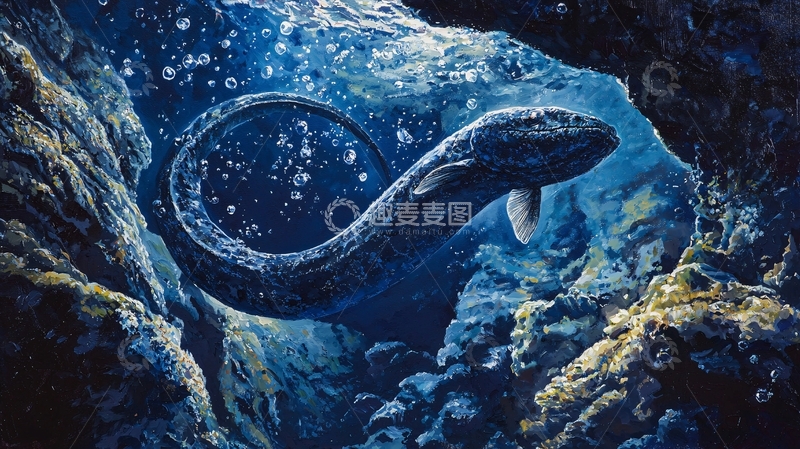 高清大图下载【趣麦麦图】深海巨鱼与水泡