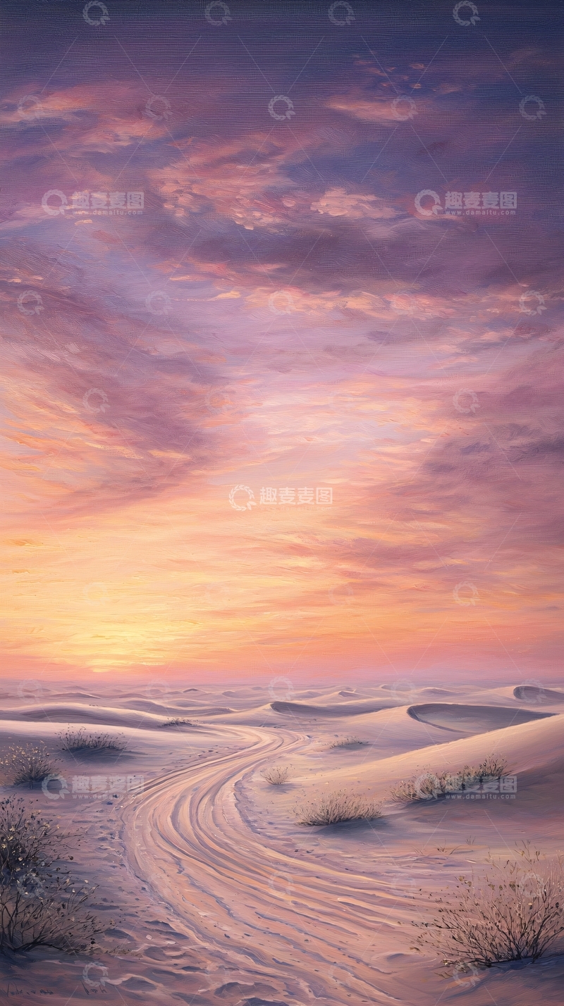 高清大图下载【趣麦麦图】夕阳下的沙漠小径