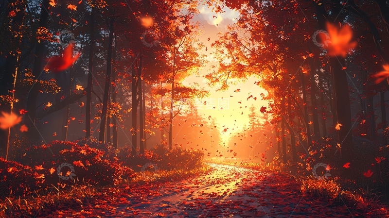 高清大图下载【趣麦麦图】秋日森林落叶飘舞