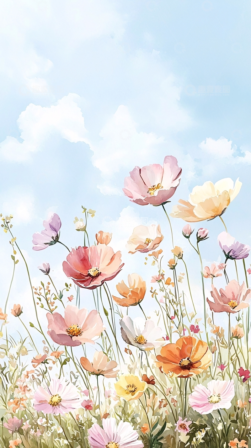 高清大图下载【趣麦麦图】蓝天下的野花风景画