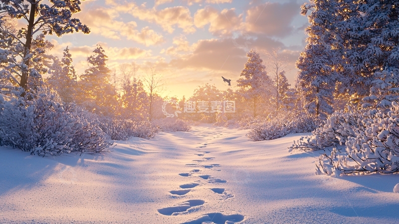 高清大图下载【趣麦麦图】冬日雪地足迹自然风景