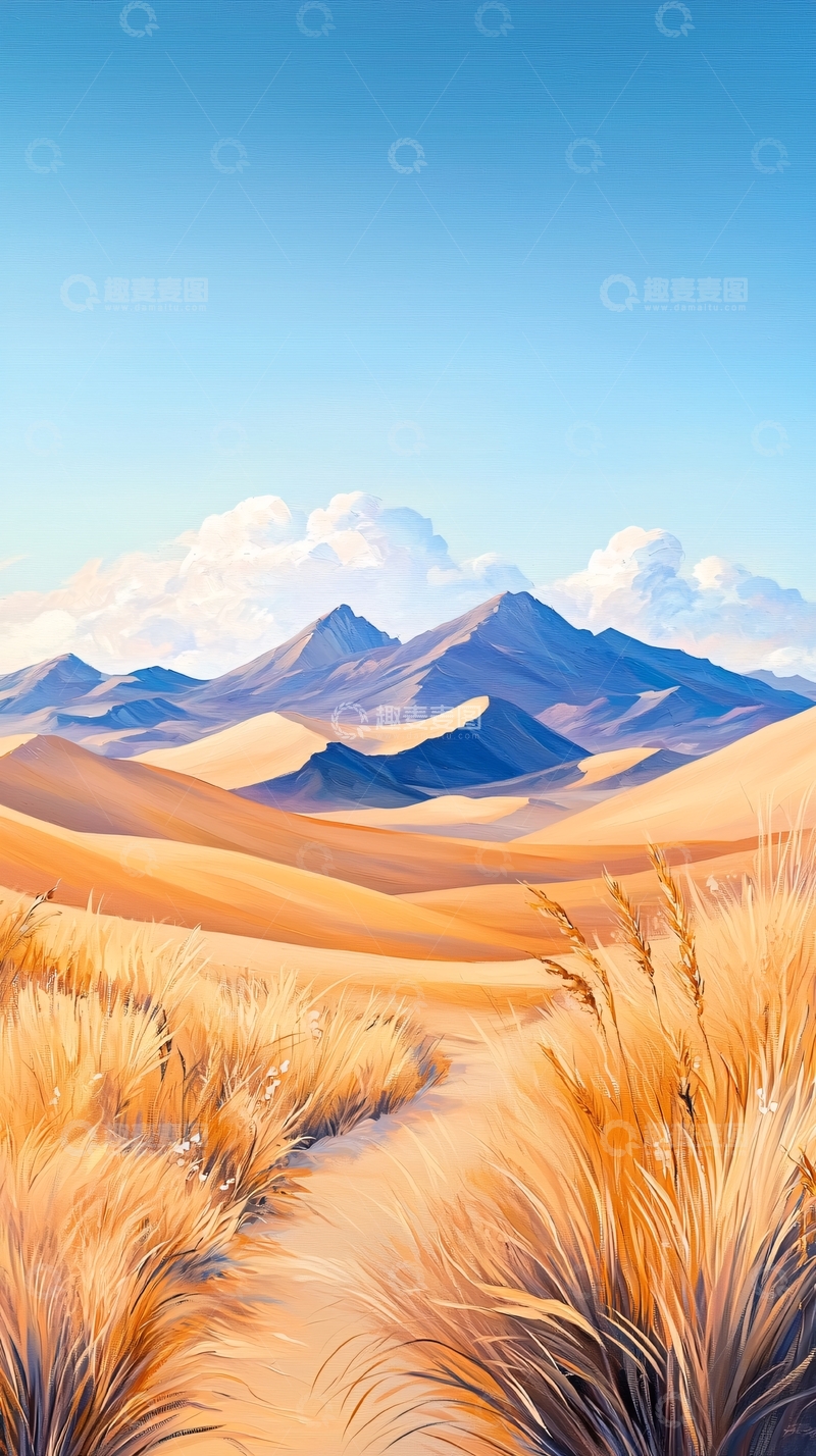 高清大图下载【趣麦麦图】沙漠山脉风景插画