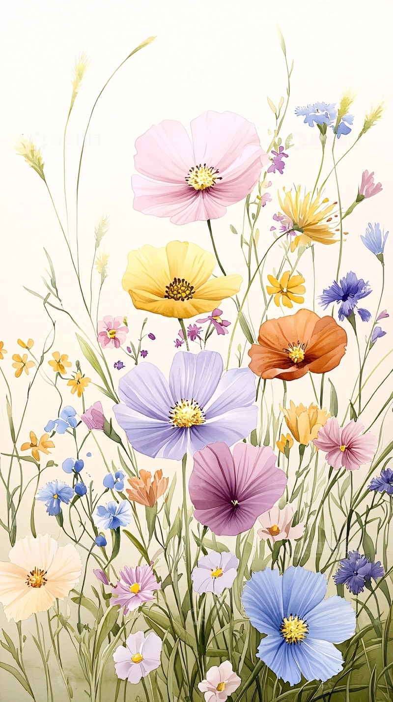 高清大图下载【趣麦麦图】五彩斑斓的野花插画