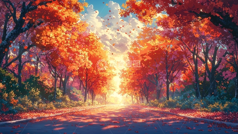 高清大图下载【趣麦麦图】秋日森林小路风景