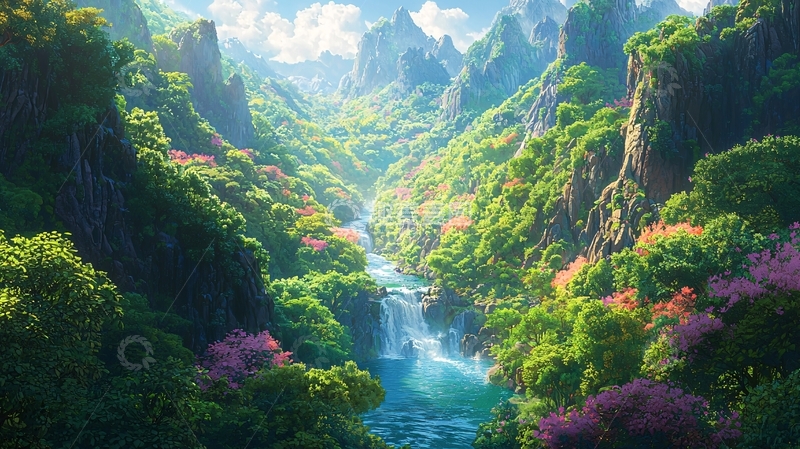 高清大图下载【趣麦麦图】山谷瀑布自然风光